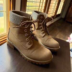 Rhinestone Tan Combat boots